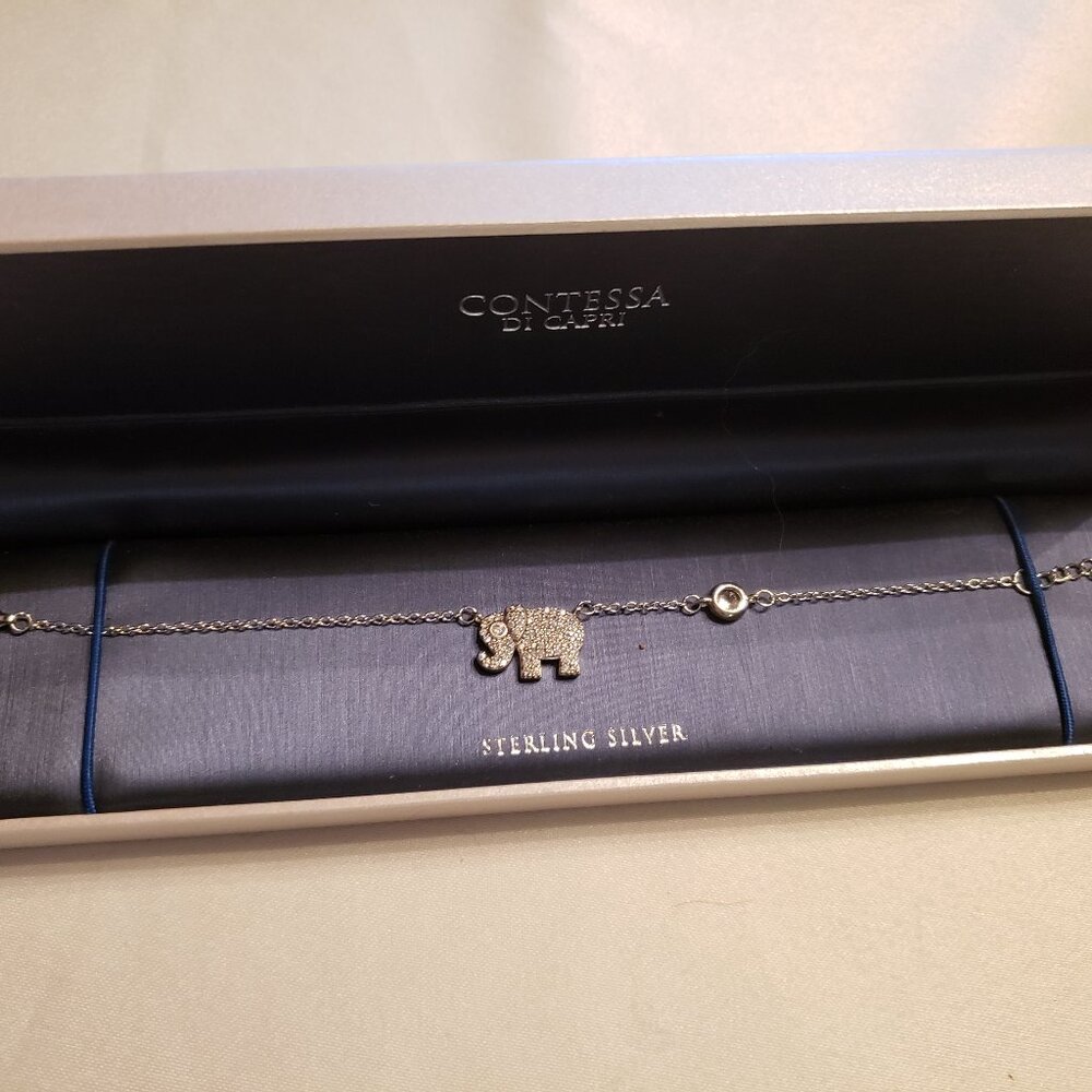 Beautiful Sterling Silver & Crystal Elephant Ankle Bracelet